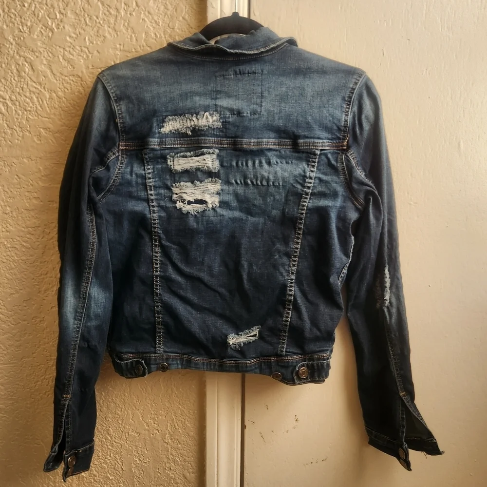 Maurices- dark wash distressed jean jacket - Picture 2 of 5
